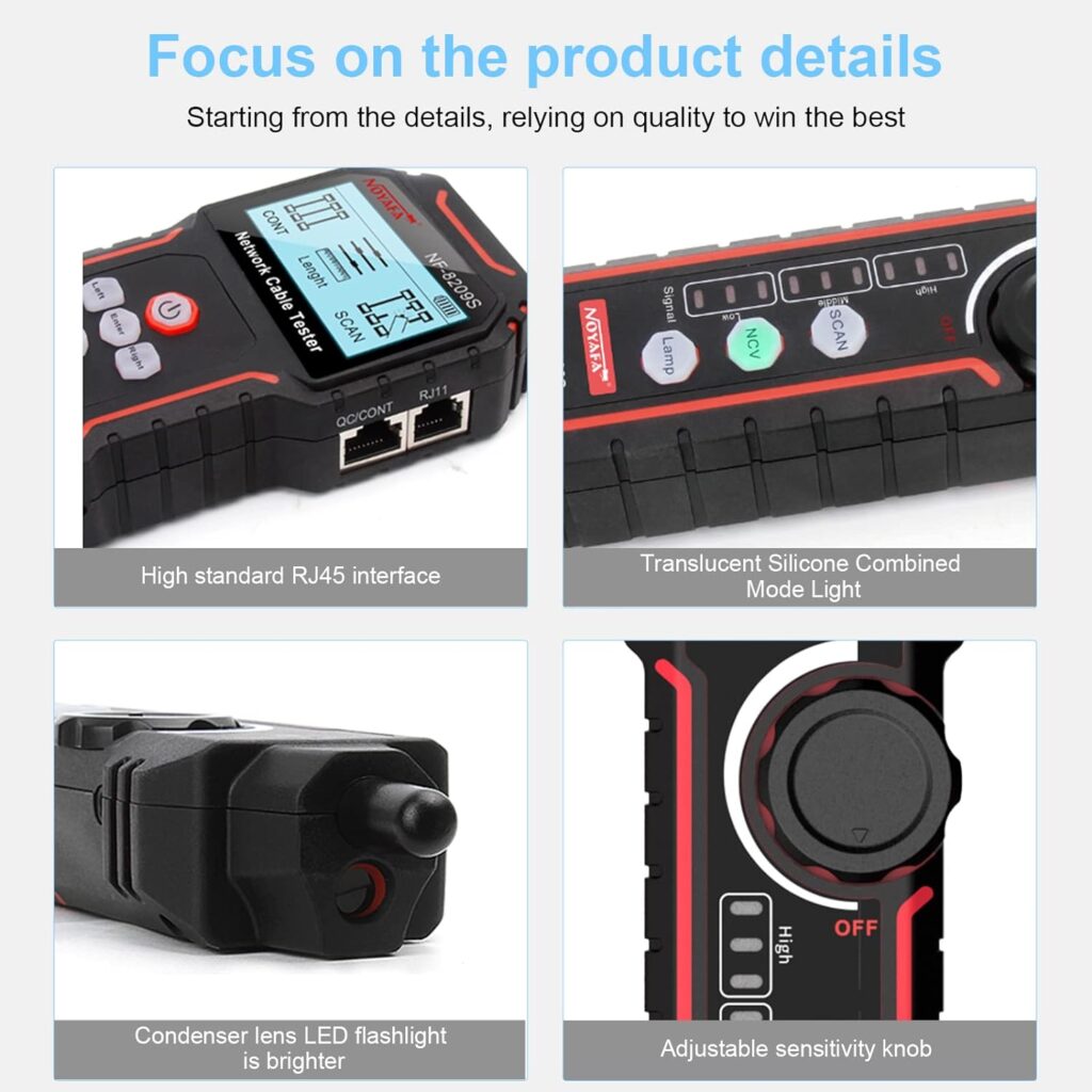 NOYAFA Network Cable Tester and Wire Tracker, Multifunctional Cable Length Tester for The CAT5, CAT6, LAN Cable Finder and POE Tester