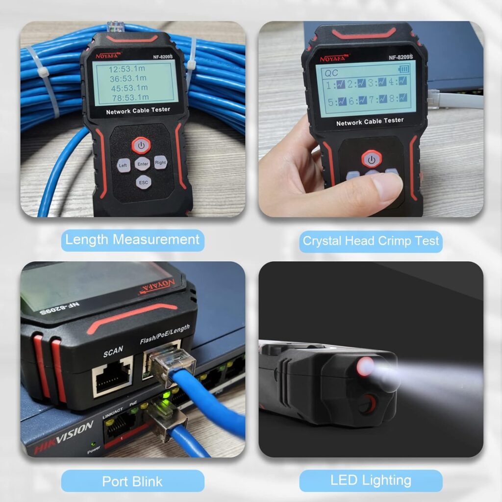 NOYAFA Network Cable Tester and Wire Tracker, Multifunctional Cable Length Tester for The CAT5, CAT6, LAN Cable Finder and POE Tester