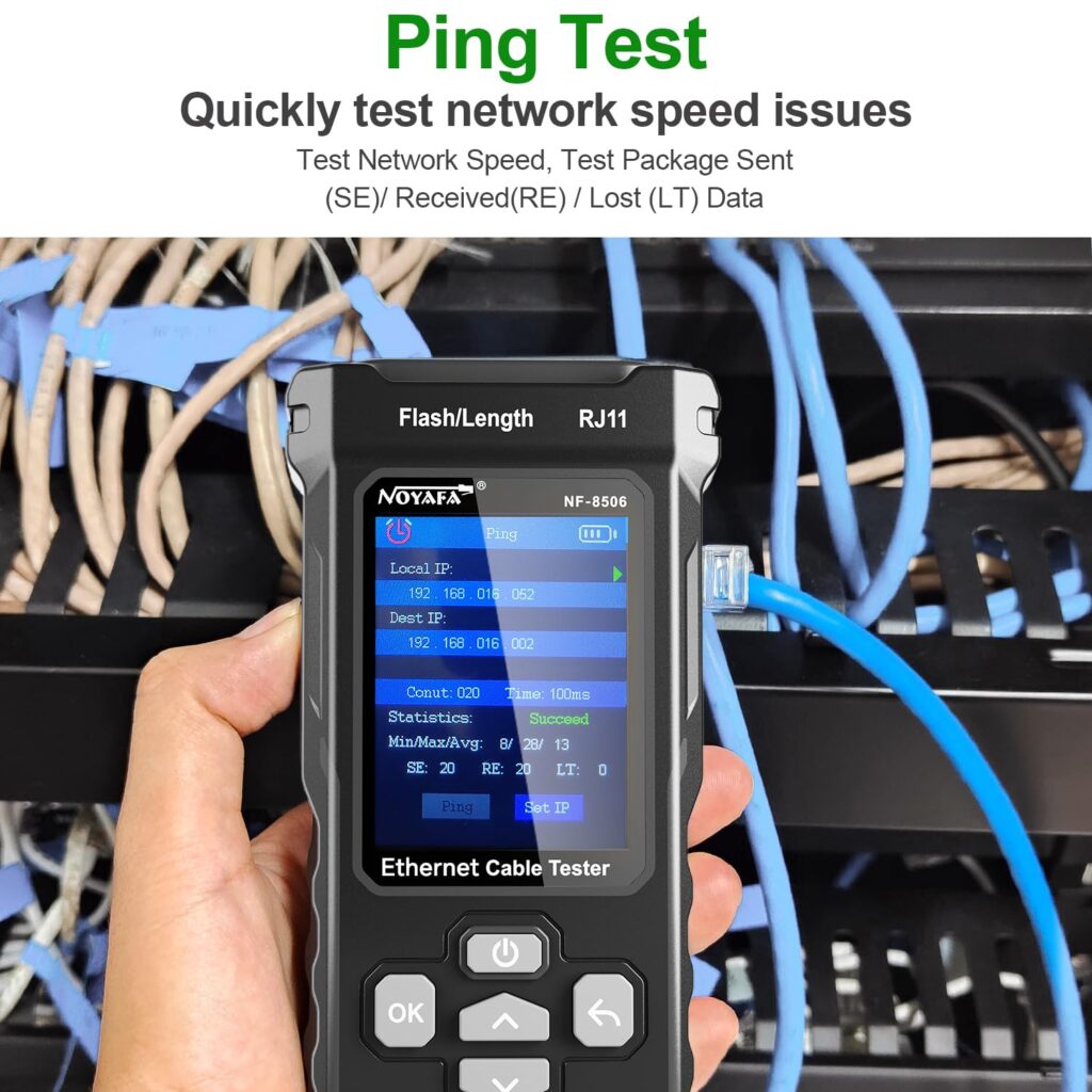 NOYAFA Network Cable Tester with IP Scanner, TDR CAT5 CAT6 Ethernet Cable Tester, PoE PingTest, Network Rate Test, Port Flashing, Network Tester Cable Toner for RJ11 RJ45 Ethernet LAN