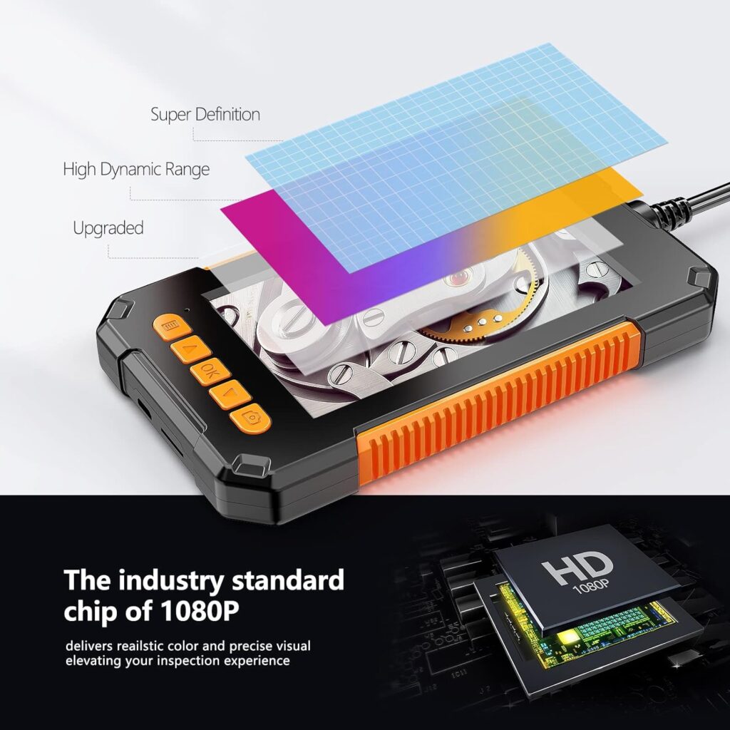 Industrial Endoscope Camera, 3.9mm Borescope Inspection Camera 4.3 Screen 1080P HD Snake Camera with Light, Semi-Rigid Cable, 32G TF Card for Car, Engine, Pipe Checking (3.9mm, 6.5Ft)