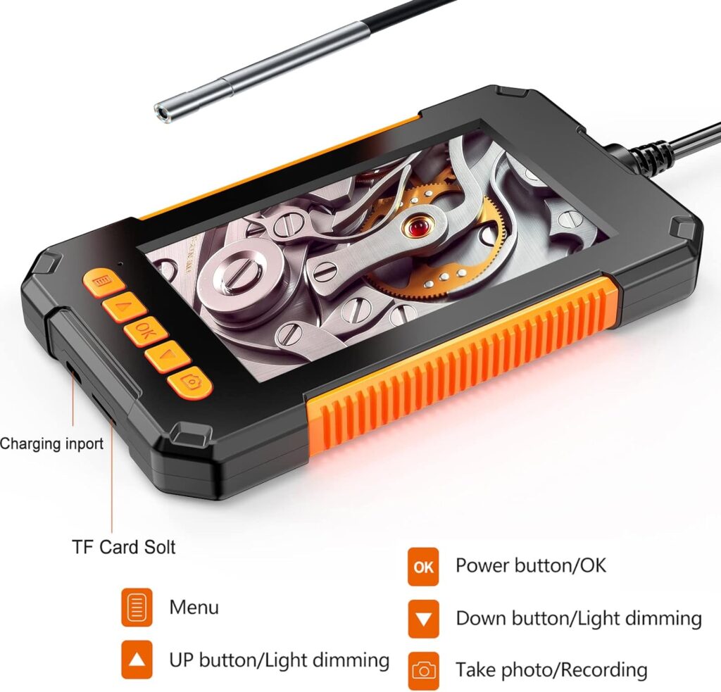 Industrial Endoscope Camera, 3.9mm Borescope Inspection Camera 4.3 Screen 1080P HD Snake Camera with Light, Semi-Rigid Cable, 32G TF Card for Car, Engine, Pipe Checking (3.9mm, 6.5Ft)