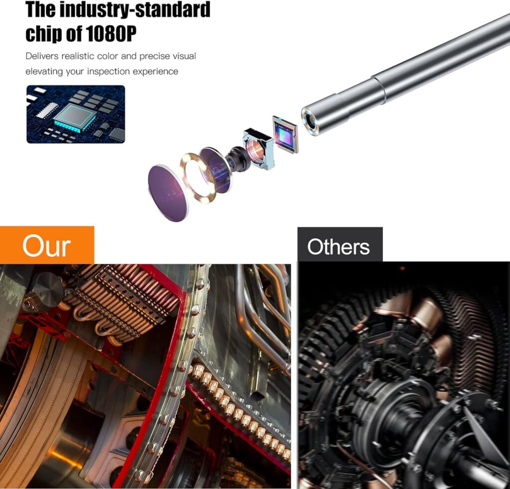 Industrial Endoscope Camera, 3.9mm Borescope Inspection Camera 4.3 Screen 1080P HD Snake Camera with Light, Semi-Rigid Cable, 32G TF Card for Car, Engine, Pipe Checking (3.9mm, 6.5Ft)