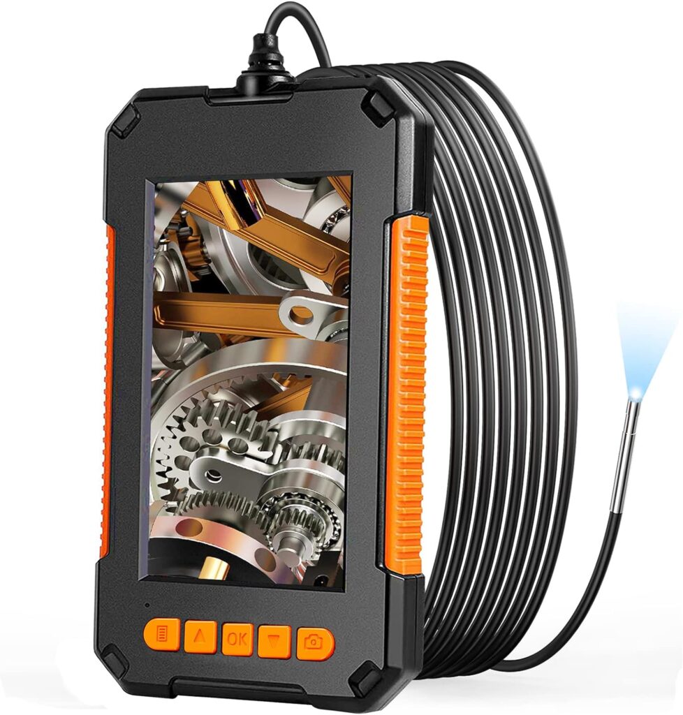 Industrial Endoscope Camera, 3.9mm Borescope Inspection Camera 4.3 Screen 1080P HD Snake Camera with Light, Semi-Rigid Cable, 32G TF Card for Car, Engine, Pipe Checking (3.9mm, 6.5Ft)